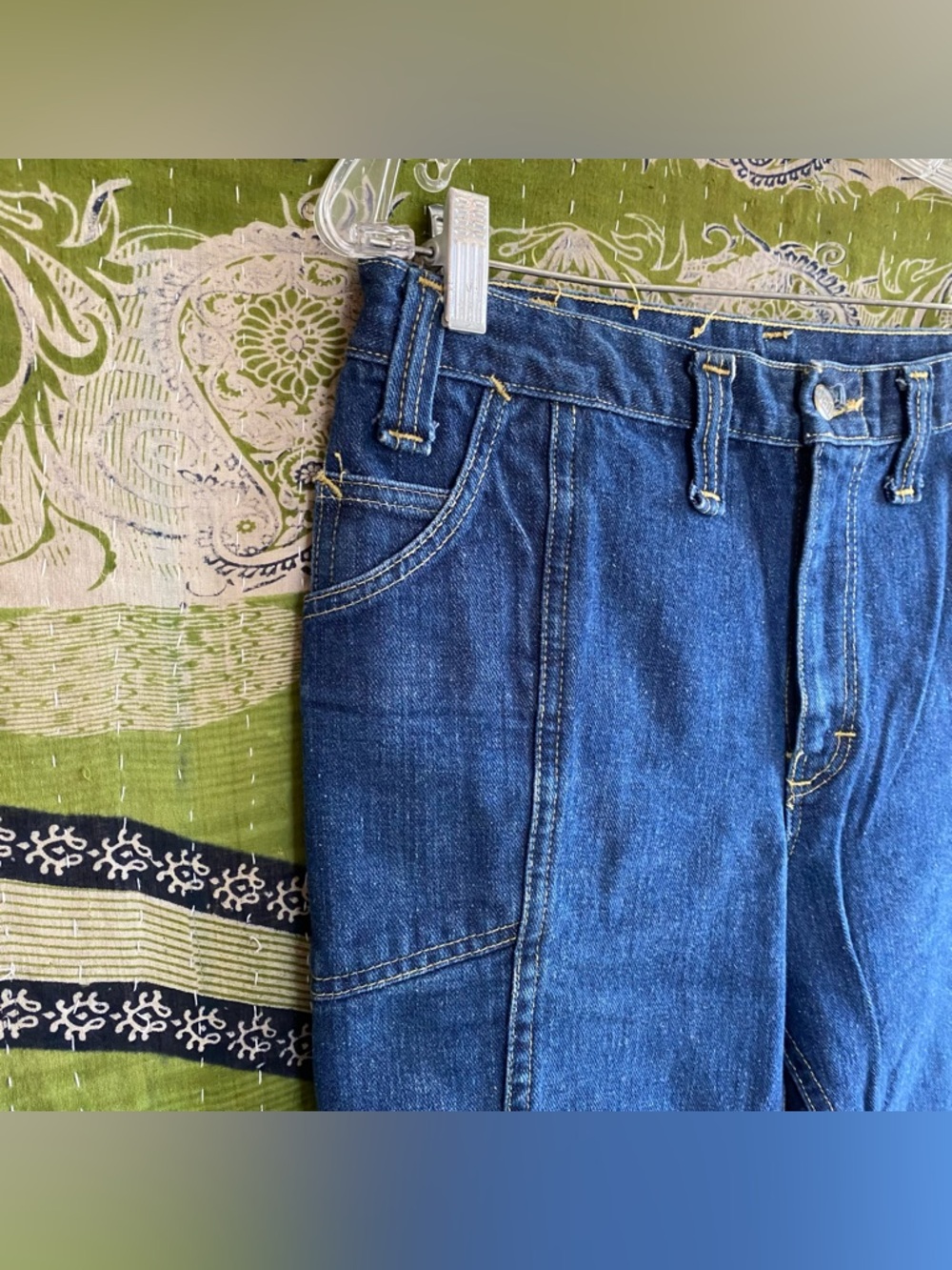 Rare Lee Leens Vintage 1970's Indigo Wash Denim Country Flared Jeans Size 30x32 - Picture 8 of 16